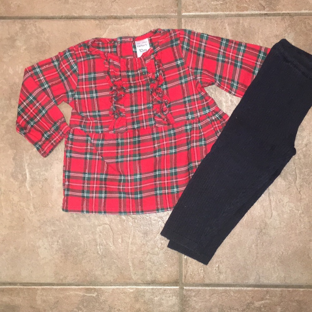 Plaid ruffle top with black pants